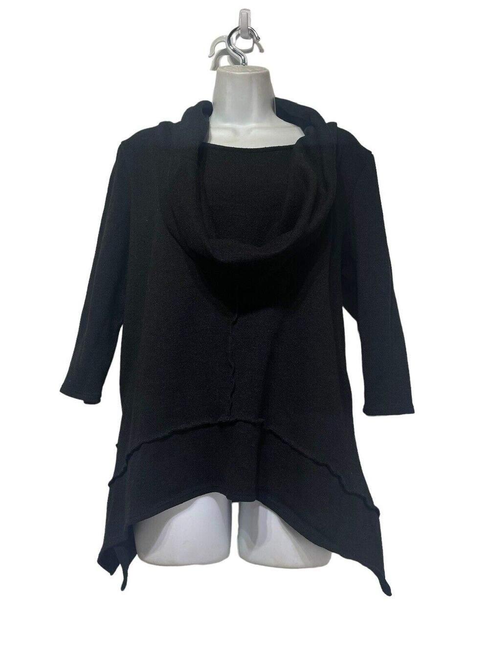Laurie Felt Black Cowl Neck 3/4 Sleeve Relaxed Fit Knit Swing Top Size L